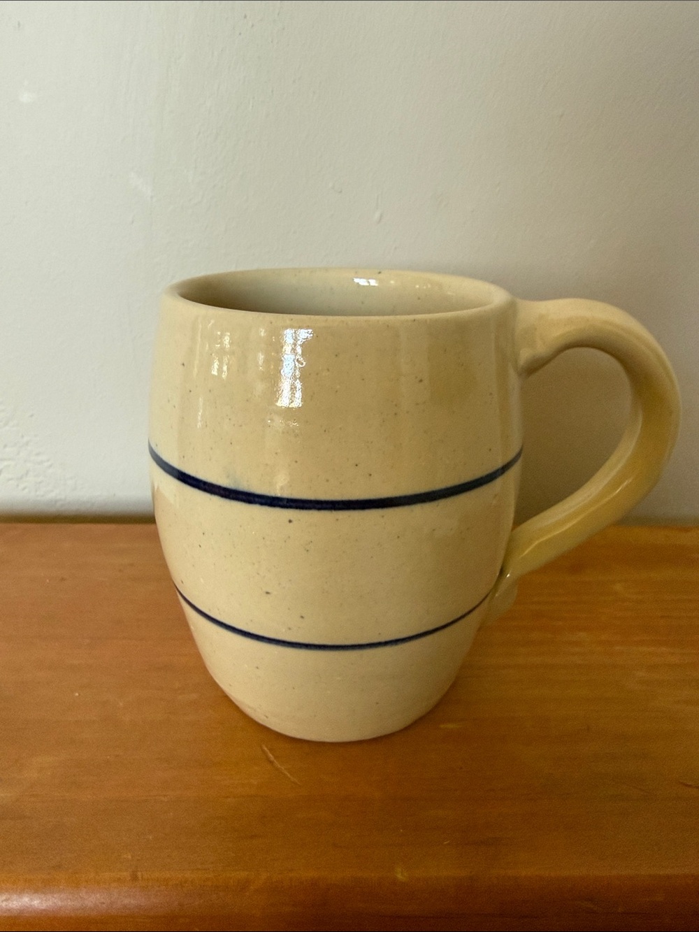 Classic Cream Ceramic Mug with Navy Stripe